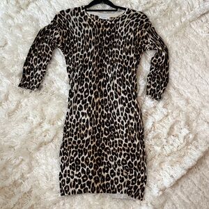 Equipment Leopard Print Long Sleeve silk & Cashmere Dress.